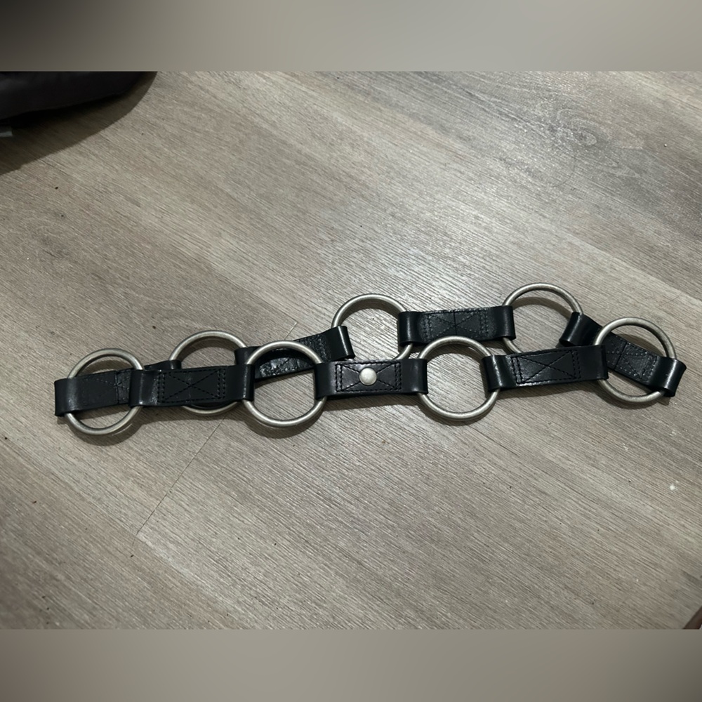 Banana Republic Black Leather Belt with Silver Accents